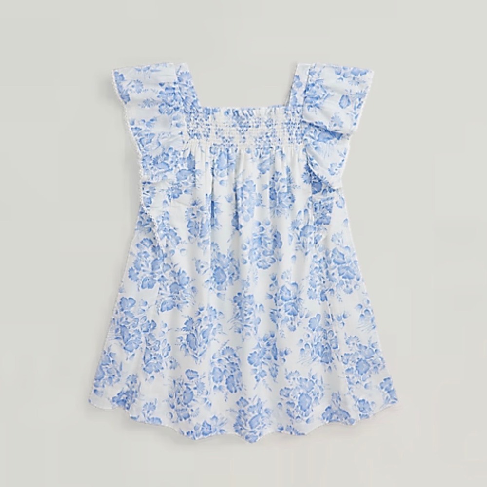 Polo Ralph Lauren Girls Blue White Floral Smocked Flutter Sleeve Dress Size 5